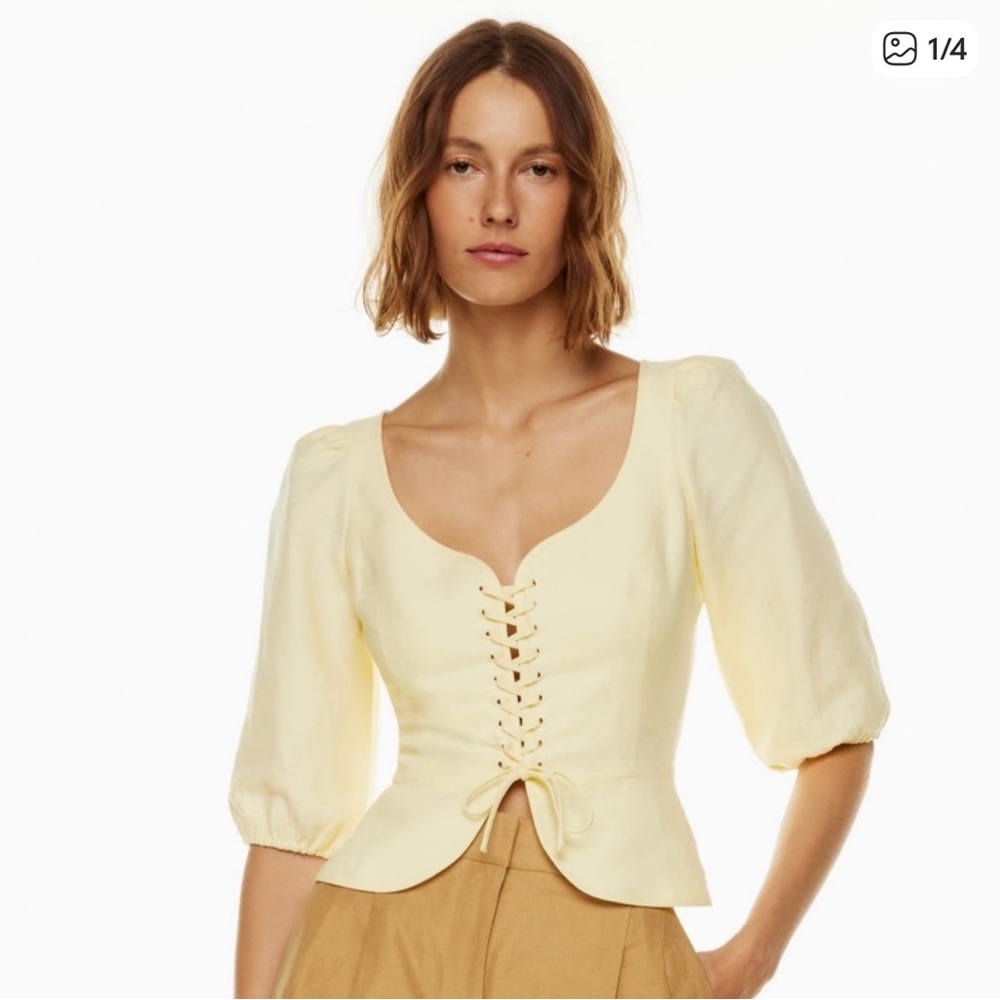 Wilfred Butter Yellow Lace-Up Blouse